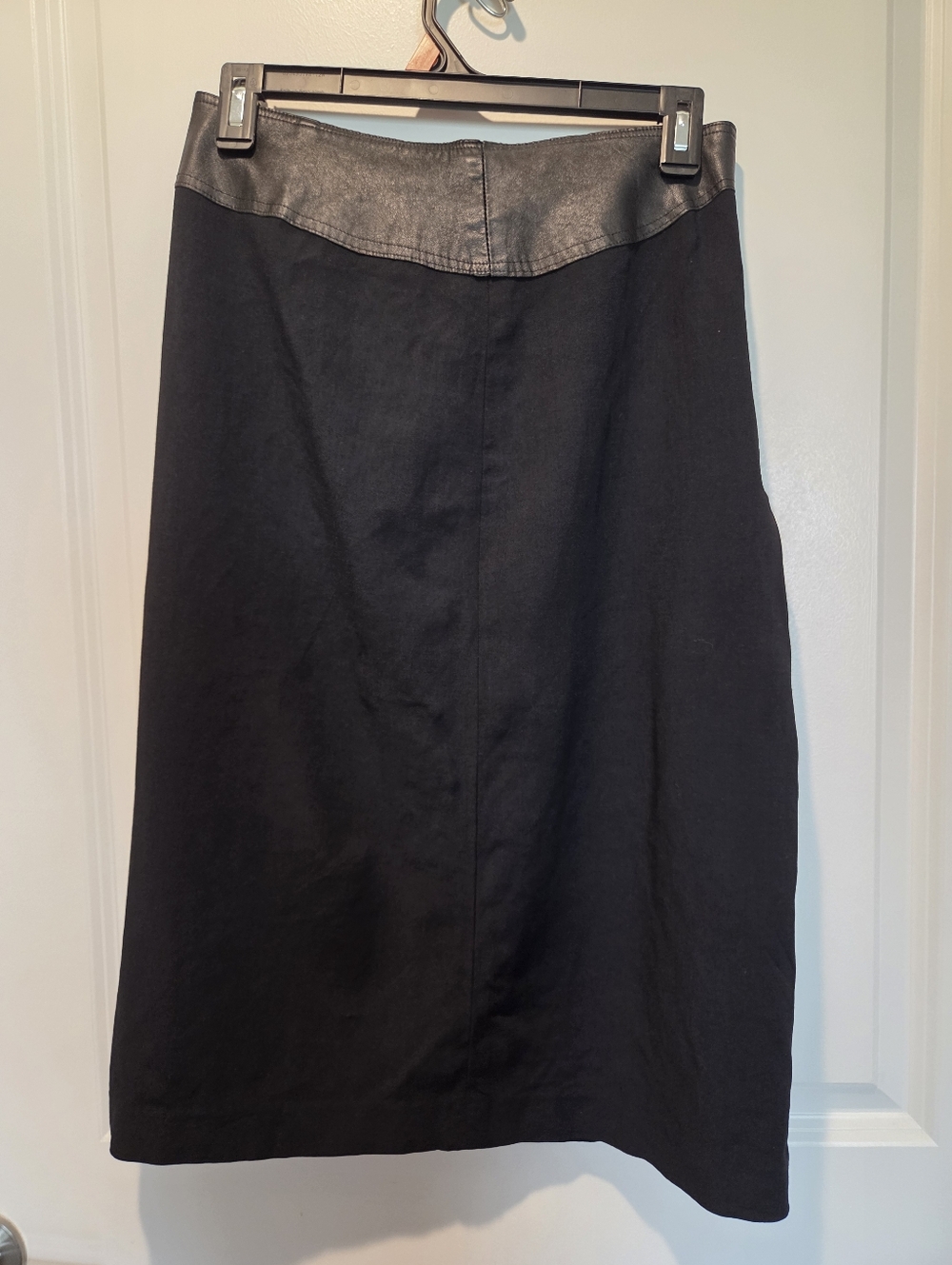 Cynthia 40% Wool 100% Leather Trim Black Midi Skirt
